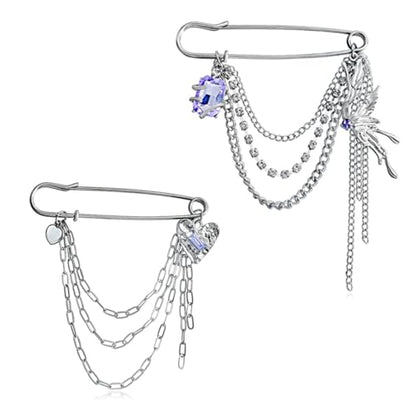 2 Pcs Chain Tassel Brooch Pins Set for Women Rhinestone Heart Flower Star Long Chain Bling Crystal Pearl Sweater Shawl Clips Punk Collar Chain Brooch Costume Jewelry - style: Style B