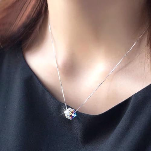 ONLYJUMP Austrian Crystal Cube Earrings Necklace Bracelet Set for Women Handmade Square Rhinestone Silver Plated Ice Earrings Necklace Bracelet Mother's Day Fashion Jewelry Gifts