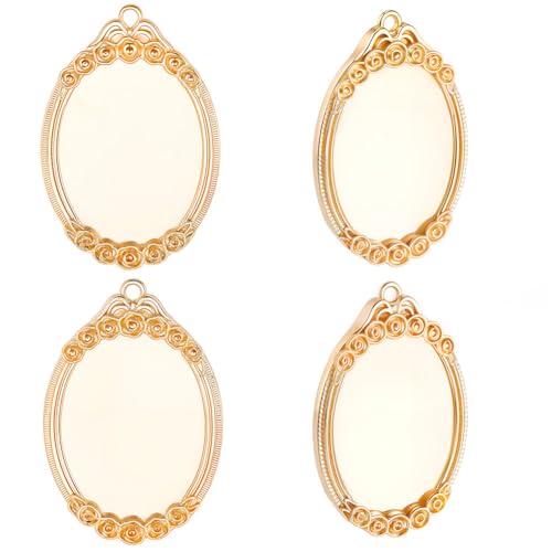 Beebeecraft 1Box 4Pcs Pendant Cabochon Settings 14K Gold Plated Brass 25 x 36.5 x 3mm Oval Pendant Blank Bezel for DIY Jewelry Making - color: #2 Tray 19x25.5mm