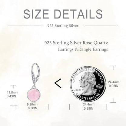 925 Sterling Silver 8mm Pearl Dangle Drop Earrings Moonstone Larimar Opal Rose Quartz Black Pearl Leverback Earrings for Women Christmas Gifts for Her - style: Rose Quartz Earrings
