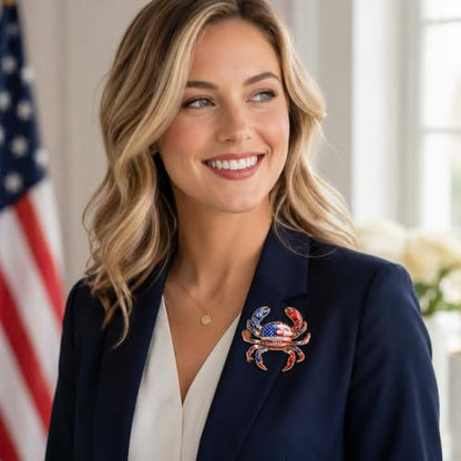 Butterfly American Flag Brooch Pin for Women Sparkly Crystal Red Blue Butterflys Brooches Pins Colorful Enamel Butterfly Statement Pin Patriotic Jewelry Accessorie Gifts - color: RedCrab