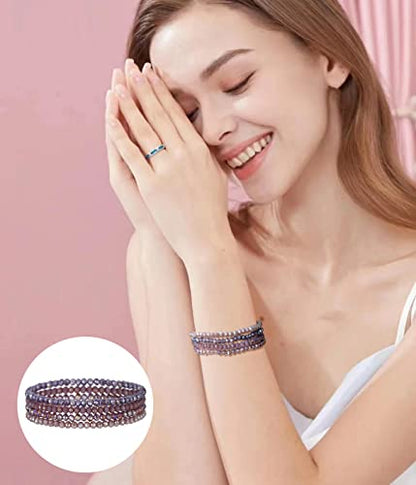 Noessla Beaded Boho Stretch Bracelet Colorful Stackable Crystal Beads Bracelets Trendy Costume Jewelry Mothers Day Gifts for Women - color: Purple