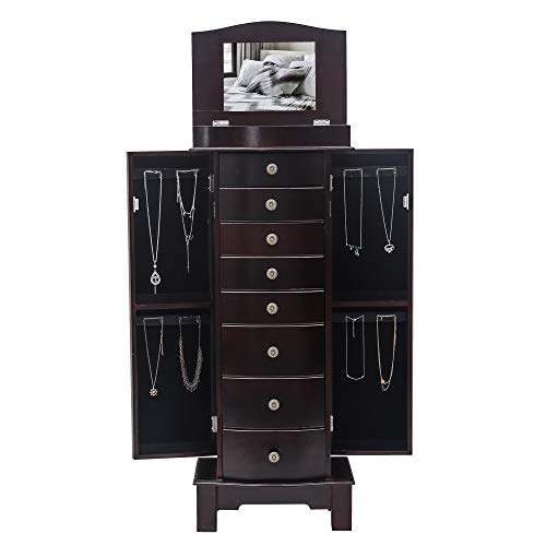 Vasitelan Standing Jewelry Armoire Cabinet Chest Jewelry Armoire with 8 Drawers,Jewelry Box Storage Organizer with Mirror, Retro Standing Wood Jewelry Cabinet - color: Style 2