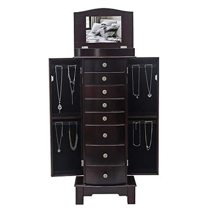 Vasitelan Standing Jewelry Armoire Cabinet Chest Jewelry Armoire with 8 Drawers,Jewelry Box Storage Organizer with Mirror, Retro Standing Wood Jewelry Cabinet - color: Style 2