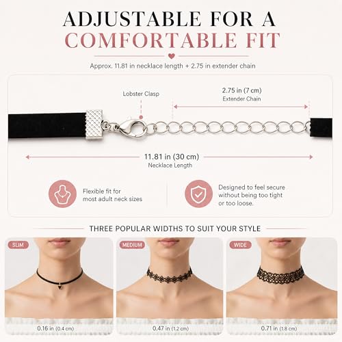 6 Pcs Black Choker Necklaces Girl Velvet Choker Set Classic Gothic Tattoo Lace Chokers Adjustable Lace Choker Necklace For Women
