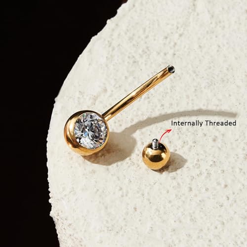 1PC/2PC/3PC G23 Titanium Belly Button Rings 14G 1.6MM Round Cubic Zirconia Belly Rings 6 Sizes of Length to Choose Navel Barbell Belly Piercing Jewelry for Women Men - color: Gold