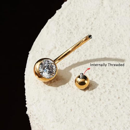 1PC/2PC/3PC G23 Titanium Belly Button Rings 14G 1.6MM Round Cubic Zirconia Belly Rings 6 Sizes of Length to Choose Navel Barbell Belly Piercing Jewelry for Women Men - color: Gold