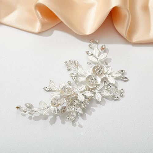 Bridal Hair Accessories Silver Wedding Hair Duckbill Clip for Brides, Handmade Rhinestone Hair Vine Wedding Head Pieces for Women and Bridesmaids Flower Girls - color: Silver
