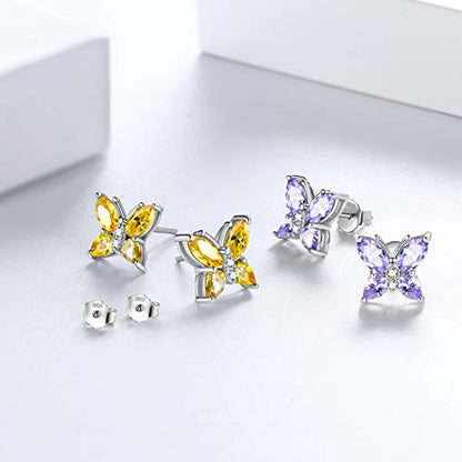Aurora Tears Butterfly Jewelry,Women 925 Sterling Silver Butterflies Birthstone Pendant Necklace/Earrings/Rings Wedding Gift - color: F.June-set 2