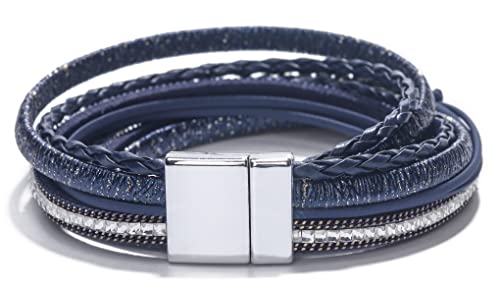 Fesciory Leather Wrap Bracelet for Women, Boho Western Layered Cuff Jewelry | Stackable Bracelets, Easy-On Clasp, Daily Wear, Pairs with Boho Western Outfits, Gift for Women - color: Blue1