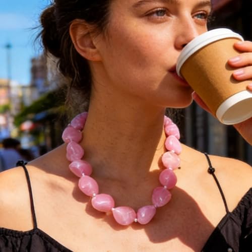 We We Chunky Colorful Beaded Necklace for Women Large Boho Statement Bead Chokers Necklaces Turquoise Blue Big Beads Jewelry Neck Summer Beach - color: big bead pink