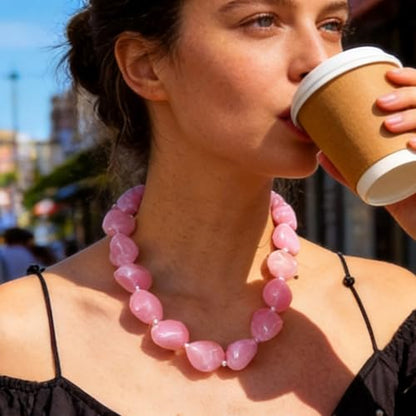 We We Chunky Colorful Beaded Necklace for Women Large Boho Statement Bead Chokers Necklaces Turquoise Blue Big Beads Jewelry Neck Summer Beach - color: big bead pink