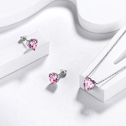 Aurora Tears Hearts Necklace Earrings Jewelry Sets - Women 925 Sterling Silver Birthstone Pendants Earrings Set Crystal Wedding Birthday Jewelry - color: J.October-set