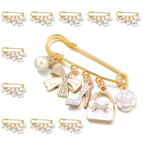 PHAETON 10PCS Elegant Retro Women Brooch Pin with Butterfly Bow, High-heel Shoes, Handbag, Flower, Pearl Pendant for Women Girls Gift