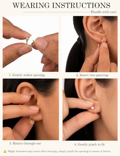 Backless Half Hoop Earrings for Women Hypoallergenic Small Huggie Earrings | Stay Close Open Hoop Stud Earring Stacks, No Back Poke Free Comfort, 14k Gold Plated, Trendy Cubic Zirconia Rose Gold Jewelry
