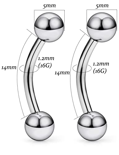 14G 16G Eyebrow Piercing Jewelry G23 Titanium Curved Barbell Eyebrow Ring Vertical Labret Lip Jewelry Rook Daith Earrings Piercing Jewelry for Women Men 6mm 8mm 10mm 12mm 14mm 16mm - color: 16G-14mm