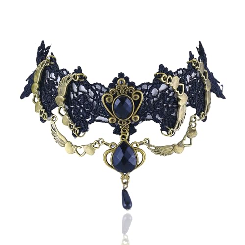 Vampire Choker Necklace for Women Gothic Lace Choker Necklace Y2K Goth Red Black Zirconia Pendant Necklaces Halloween Dark Bridal Vampire Costume Jewelry Accessories - style: Style-D