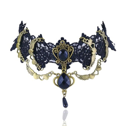 Vampire Choker Necklace for Women Gothic Lace Choker Necklace Y2K Goth Red Black Zirconia Pendant Necklaces Halloween Dark Bridal Vampire Costume Jewelry Accessories - style: Style-D