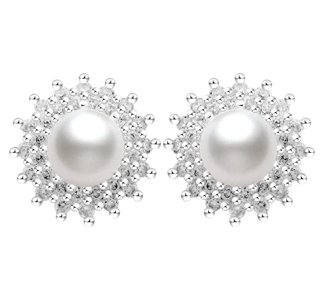 Earrings Holy Stud Earrings for Girls/Women, Sliver Gold Wedding Earrings for Bridesmaids - color: Pearl Flower|Silver