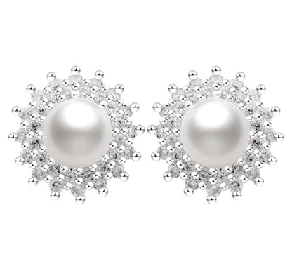 Earrings Holy Stud Earrings for Girls/Women, Sliver Gold Wedding Earrings for Bridesmaids - color: Pearl Flower|Silver