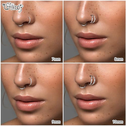 WBRWP Nose Rings Hoops for Women: 316L Surgical Steel Double Hoop Nose Rings Hinged CZ Septum Clicker Conch Cartilage Helix Rook Tragus Daith Earring Hoops Piercing Jewelry - color: Silver, size: 20G 7mm