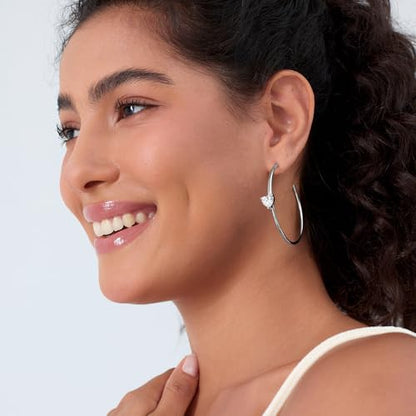 Large Gold Hoop Earrings for Women 14k Gold Plated with 925 Sterling Silver Post Big Open Hoops Earrings Trendy Cubic Zirconia Heart Hoop Earrings Jewelry Gifts for Women - color: silver 40mm