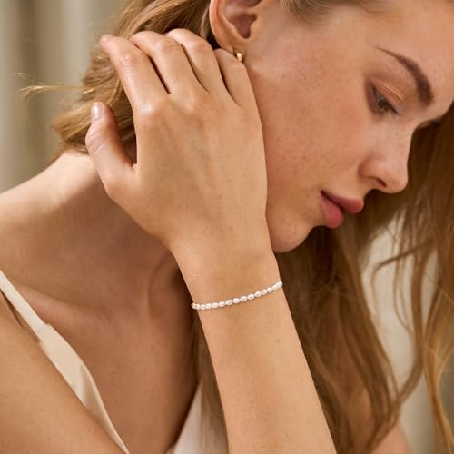 NECOCY 14K Gold Plated Pearl Bracelets for Women, Dainty Bracelets Stack Trendy Pearls Beaded Link Chain Charm Bracelets Set Layered Tiny Wedding Prom Jewelry Gift for Women Mother's Day Graduation - style: Style-15