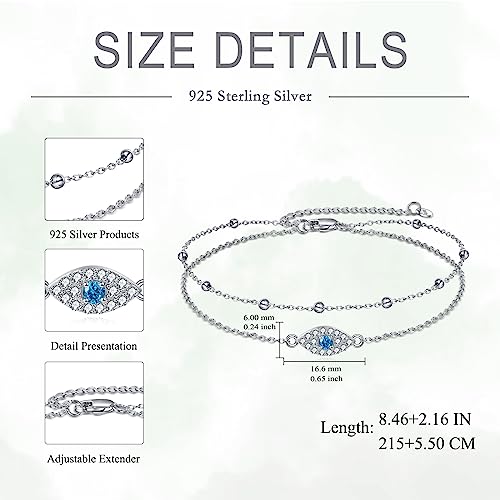 925 Sterling Silver Cat Butterfly Anklets Double Layered Chain for Birthday Women Ankle Bracelet Summer Beach Dainty Jewelry - style: E-Evil Eye Anklet A