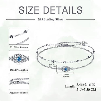 925 Sterling Silver Cat Butterfly Anklets Double Layered Chain for Birthday Women Ankle Bracelet Summer Beach Dainty Jewelry - style: E-Evil Eye Anklet A