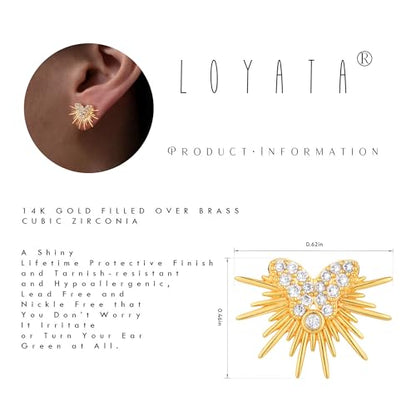 LOYATA Spike Earrings Gold Huggie Hoop Diamond Cubic Zirconia 14K Gold Plated Dainty Small Simple Hypoallergenic Geometric Jewelry Gift for Women - color: Butterfly Thorn