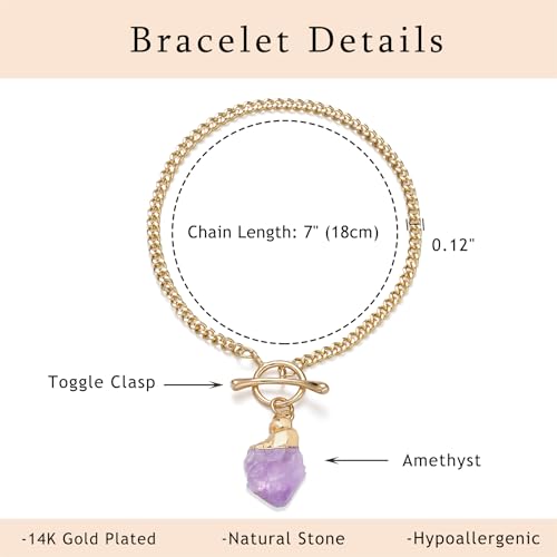Crystal Bracelet for Women, Dainty 14K Gold Plated Chain Bracelet | Handmade Healing Crystals and Stones Spiritual Jewelry Gifts for Women - style: Amethyst Bracelet
