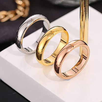 CCBFY 2 MM 4 MM Stainless Steel Ring Jewel Roman Numerals Stackable High Polish Plain Dome Tarnish Resistant Comfort Fit Ring Wedding Band Size 3-15 - color: 4mm - Gold