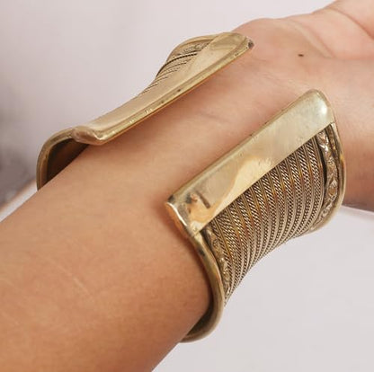Touchstone Indian Bollywood Desire Brass Base Exotic Workmanship Free Size Cuff Bracelet in Antique Gold Or White Or Copper Tone for Women. - style: D063 Antique Gold 7