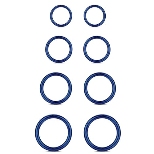 WBRWP 316L Stainless Steel Nose Rings Hoop for Women Men Hypoallergenic | 20G 18G 16G 14G Conch Piercing Jewelry Segment Clicker Lip Rings Helix Cartilage Rook Earrings Diameter 6mm 8mm 10mm 12mm - color: 8pc set in blue color(each dia. 2 pc)