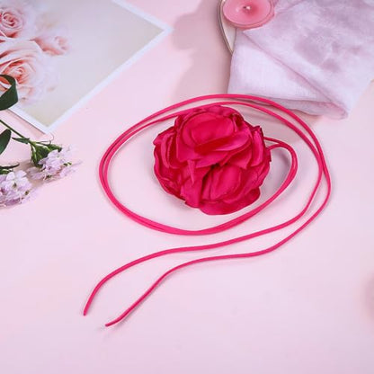 Pink Flower Choker for Women, Flower Necklace Big Camellia Lace Collar Necklace Valentines Christmas Wedding Party Jewerly - Hot Pink