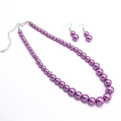 Cryshimmer Pearl Choker Necklace for Women Faux Pearl Beads Strand Necklace Earring Set Costume Jewelry,Gift for Wife Mother - color: Purple