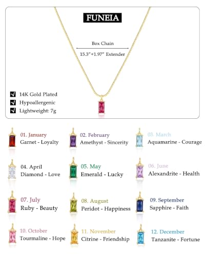 FUNEIA Diamond Necklaces for Women 14K Gold Plated Emerald Birthstone Necklace for Women Mothers Dainty Gold Necklace Blue Green Cubic Zirconia Pendant Necklace Birthday Gifts for Women Jewelry - color: 07. July(Ruby)