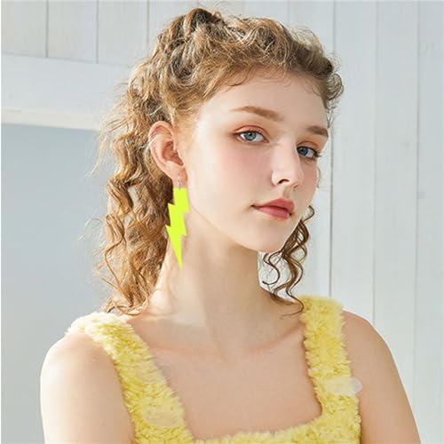 ONLYJUMP Acrylic Exaggerated Lightning Earrings Statement Punk Retro Geometric Delicate Neon Personalized Earrings Accessory Jewelry for Women - color: Yellow lightning