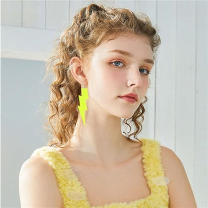 ONLYJUMP Acrylic Exaggerated Lightning Earrings Statement Punk Retro Geometric Delicate Neon Personalized Earrings Accessory Jewelry for Women - color: Exaggerated Yellow