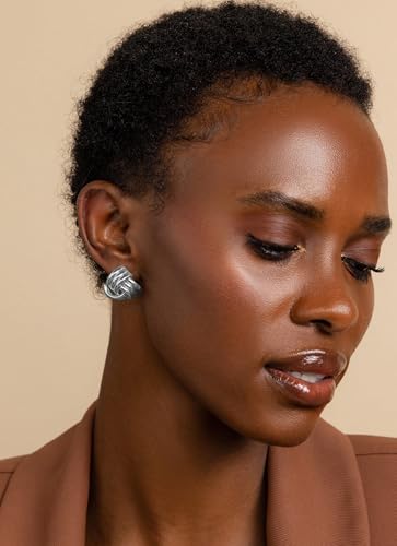 Gold Chunky Earrings for Women Trendy, 14K Gold Plated Dainty Kont Earrings Statement Minimalist Hypoallergenic Stud Earrings - color: Kont & Silver