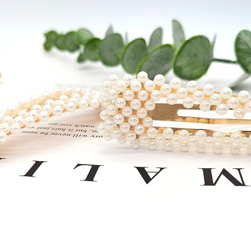 BlingKingdom 2pcs 3.3" Snap Pearl Large Hair Clips Pins Barrette Ties Hair for Bridesmaid Girls Women Childrens Gifts Party Wedding Daily Styling