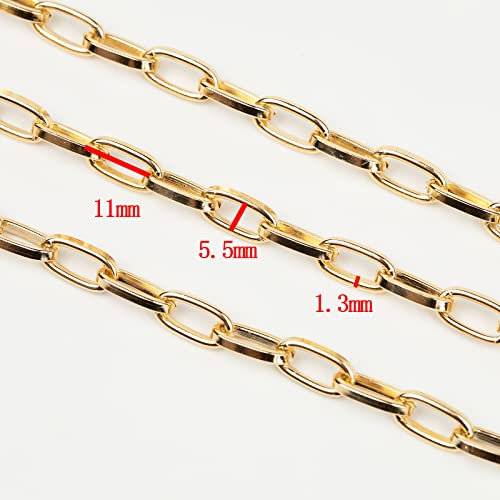 32.8 Feet Aluminum Link Chain Light Gold Flat Oval Chains for Jewelry Making Unwelded Paperclip Chain Spool Necklace Chains Bulk with Lobster Clasps and Jump Rings - color: 5.5×11mm-Gold