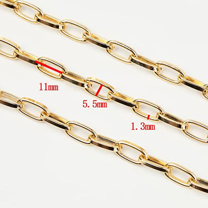 32.8 Feet Aluminum Link Chain Light Gold Flat Oval Chains for Jewelry Making Unwelded Paperclip Chain Spool Necklace Chains Bulk with Lobster Clasps and Jump Rings - color: 5.5×11mm-Gold