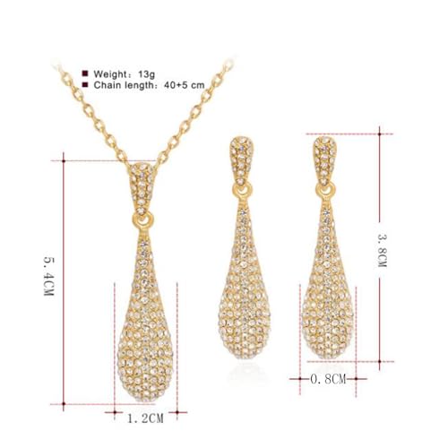 YINLI Full Crystal Rhinestone Gem Tear Drop Pendant Necklace Earrings Jewelry Sets - style: Style01