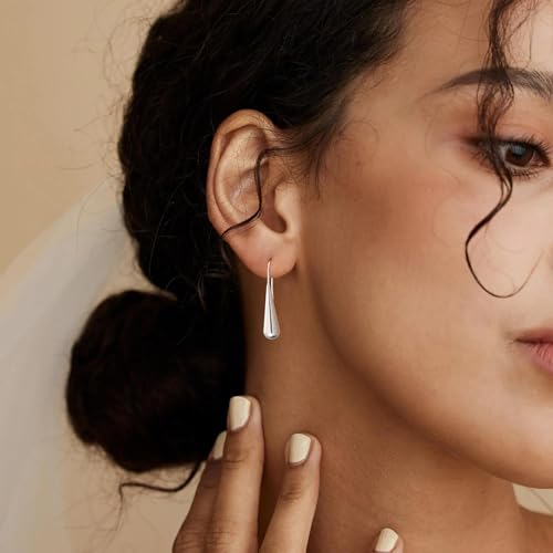 LLWOM Earrings for Women - 14K Gold Plated CZ Teardrop Dangle Earrings | Dangling Earrings for Women Trendy, Hypoallergenic Jewelry Gift for Wedding/Party/Prom/Daily, Elegant Drop Earring Stud - color: Silver Teardrop