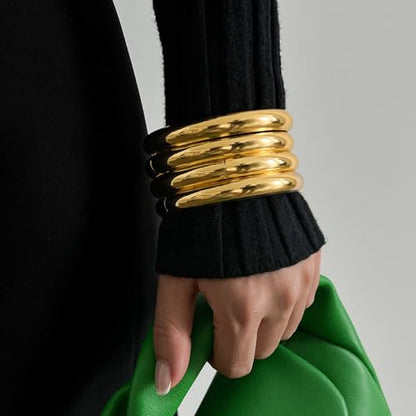 Chunky Gold Bangle Bracelets for Women Stack Wide Wrist Bracelets Gold Stackable Bracelets Jewelry - style: gold 4