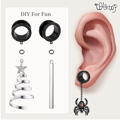 WBRWP 6pcs Ear Gauges Tunnels Plugs: DIY Ear Tunnles Piercing Expander Stainless Steel Double Flared Screw Gauges - color: Black-Style 2