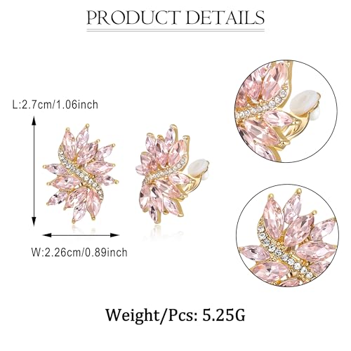 EVER FAITH Sparkly Rhinestone Clip-on Earrings for Women Bride, Fashion Marquise Crystal Cluster Wedding Bridal Stud Earring for Prom Formal Party - color: Pink Gold-Tone