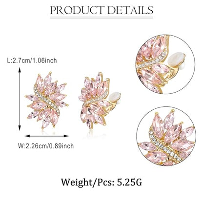 EVER FAITH Sparkly Rhinestone Clip-on Earrings for Women Bride, Fashion Marquise Crystal Cluster Wedding Bridal Stud Earring for Prom Formal Party - color: Pink Gold-Tone