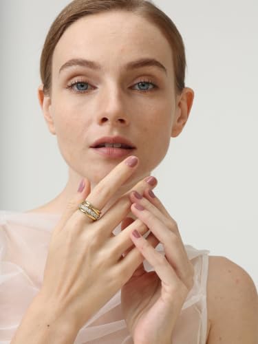 14k Gold Filled Rings For Women, Trendy Dainty X Ring | Gold Stacking Rings Non Tarnish,Chunky Statement Rings for Women - size: 6